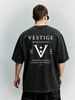 Vintage Washed Double-Sided Print Star Accent V Monogram Letter Slogan Heavyweight 230g Cotton Men's Casual Street Tee_viptrois.com
