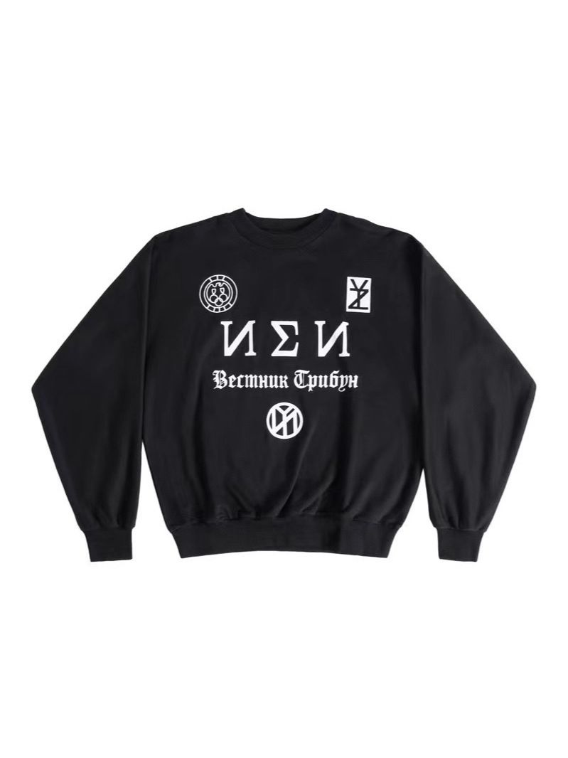 Kanye Shanghai Concert Peripheral Loose Shoulder No. 1 Printed Integrated Cut Crew Neck Sweater_viptrois.com