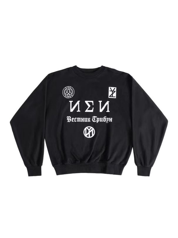 Kanye Shanghai Concert Peripheral Loose Shoulder No. 1 Printed Integrated Cut Crew Neck Sweater_viptrois.com