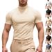 Men's High Neck Short Sleeve T-Shirt Summer Fashion Casual Tight Fit Solid Color Base Layer Thin Shirt_viptrois.com