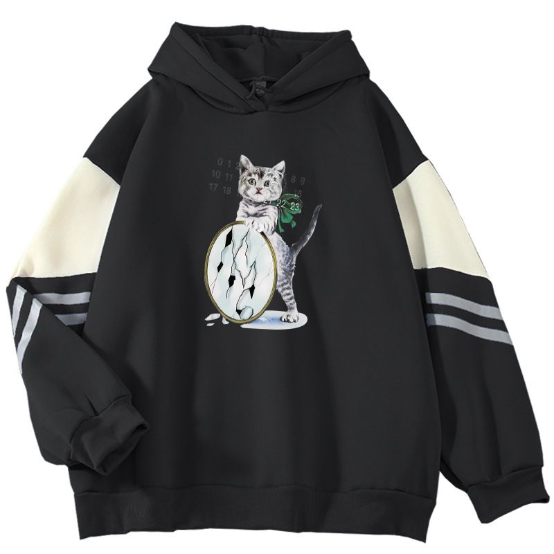 2024 Spring And Autumn New Color Block High-End Cute Cat Cool Internet Celebrity Long Sleeve Sweatshirt_viptrois.com