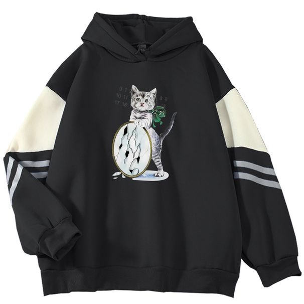 2024 Spring And Autumn New Color Block High-End Cute Cat Cool Internet Celebrity Long Sleeve Sweatshirt_viptrois.com
