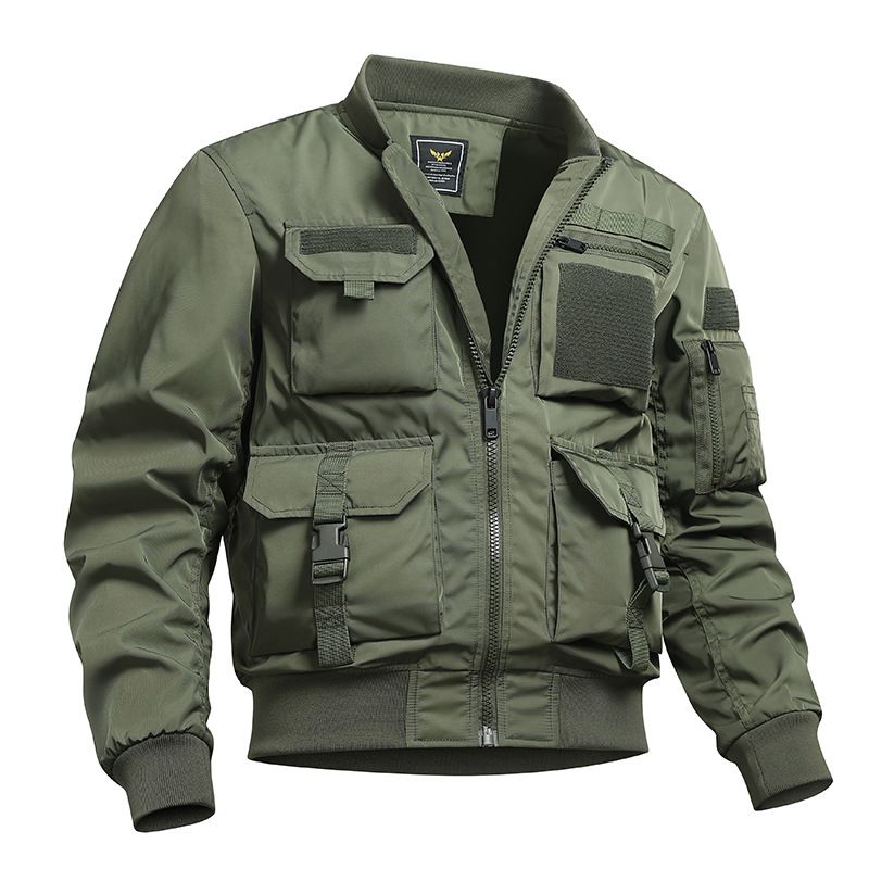 Men's Clothing Retro Baseball Uniform Multi Pocket Work Jacket Functional Jacket Three Proof Assault Top_viptrois.com