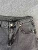 Men's US Map Fringe Hem Jeans - Straight Cut Denim Pants With Embroidered Coordinates & Distressed Details_viptrois.com