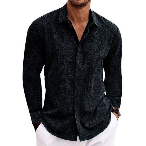 2026 Men's Linen Long-Sleeved T-Shirt Loose Shirt Pure Color Long-Sleeved Cotton-Linen Shirt Men Large Size Men's Fashion Shirt_viptrois.com