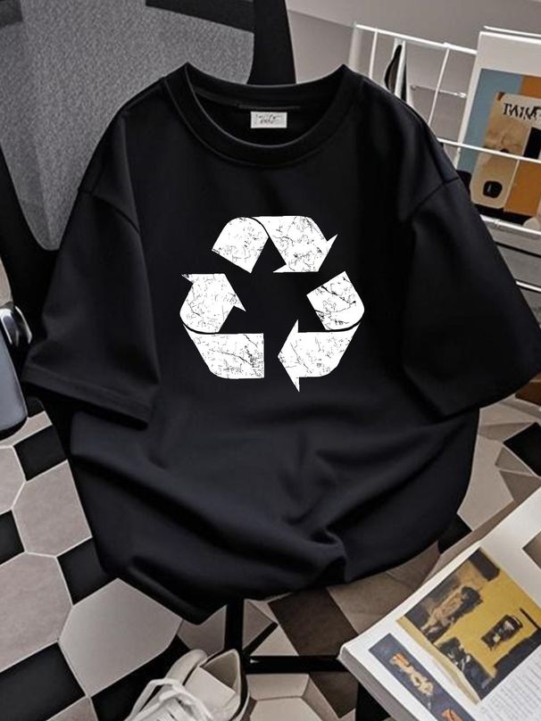 Vintage Recycle Logo Unisex Cotton T-Shirt Casual Streetwear Stretched Summer Slightly Soft Homme Comfortable Versatile Graphic Breathable Fashion_viptrois.com