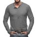 Men's Casual Long Sleeve Button-Up T-Shirt - Classic Round Neck Solid Color Top For Outdoor & Daily Wear_viptrois.com