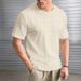 Men's Clothing Solid Color Twisted Jacquard Summer Casual Round Neck Pullover Short Sleeved T Shirt Tops_viptrois.com