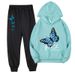 Mother & Kids Butterfly Pattern Printing Boys And Girls Hooded Sweatshirt + Casual Cuffed Trousers Set_viptrois.com