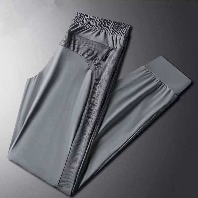 Men's Clothing Men's Trendy Ice Silk Casual Pants Summer Thin Quick Dry Stretch Sports Plus Size Loose Fit Extra Big Pants_viptrois.com