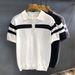 Men's Clothing Men's Cooling Ice Silk T-Shirt Short Sleeve Trendy Striped Top Knitted Summer Style Half Sleeve_viptrois.com