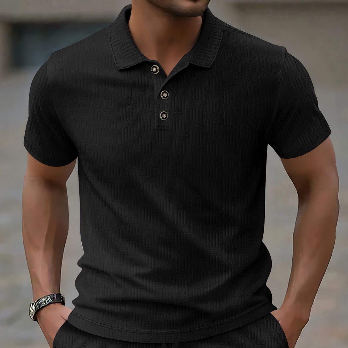 Men's Heavyweight Jacquard Polo Shirt - Solid Color Lapel Design (Summer Outdoor & Casual Wear)_viptrois.com