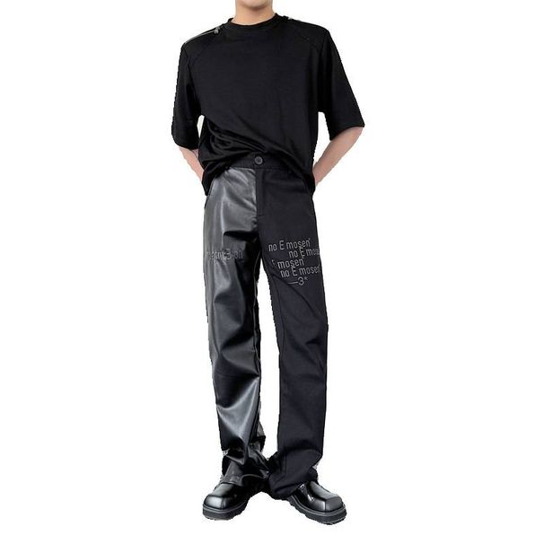 Men's Clothing leather pants men's trendy brand niche design letter embroidered straight pants elegant dark men's trousers_viptrois.com