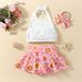Baby Clothing Girls' solid color halter top + floral trouser skirt suit_viptrois.com