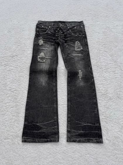 Men's Clothing Y2k Gothic Style Flared Pants Street Retro Washed Hole Double Waist Jeans Trendy Trousers_viptrois.com