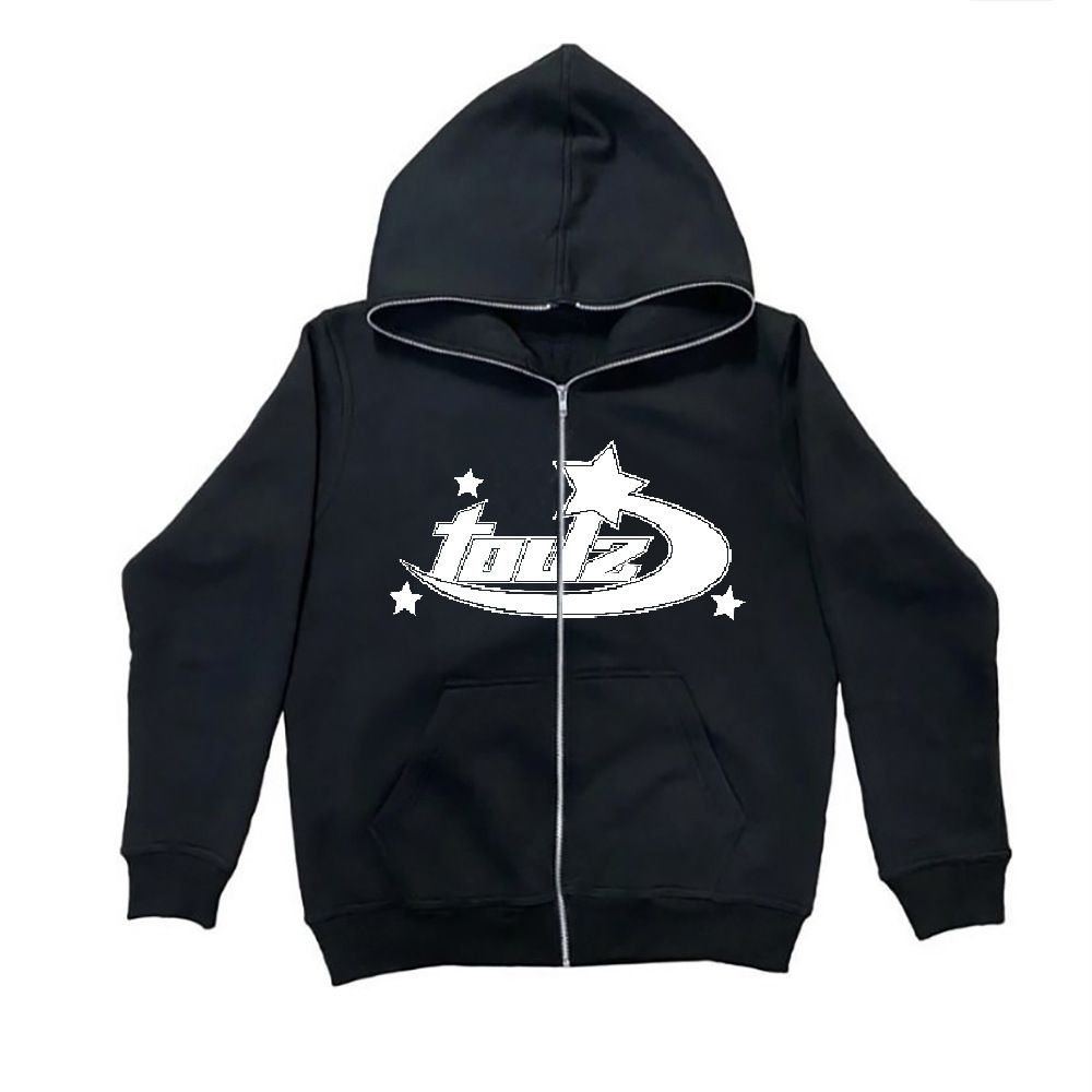 Osaka Street Fashion Printed Men's Warm Loose Zipper Hoodie Sweatshirt Black_viptrois.com