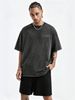 230g Washed Men T-Shirt SONDRO Vintage Unique Serif Letter Print Short Sleeve Crew Neck Casual Streetwear Top_viptrois.com