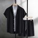 Men's Clothing Summer New Casual Fashion Jacquard Sleeved Shirt Shorts Suit_viptrois.com