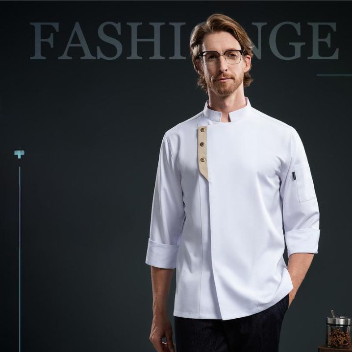 Men's Clothing Chef Chef Work Clothes Long Sleeve Men Autumn And Winter Catering Hotel Hot Pot Barbecue Restaurant Back Kitchen Work Clothes_viptrois.com