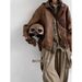 Men's Clothing Retro Brown Motorcycle Leather Jacket Boys And Girls Loose INS Style PU Leather Jacket Coat Trend_viptrois.com