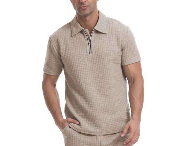 Men's Waffle-Knit Half-Zip Polo Shirt – Stylish & Breathable Summer Top (White/Light Grey/Black/Army Green/Khaki) – S-XXXL_viptrois.com