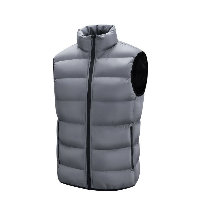 Men's Quilted Puffer Vest - Trendy Lightweight Winter Sleeveless Jacket With Stand Collar (Grey/Black/Army Green/Navy) - Oversized Fit For Layering_viptrois.com