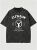 Vintage Washed "ELEVATION CLUB" Deer Graphic 230g Cotton T-Shirt Men's Casual Streetwear Tee_viptrois.com