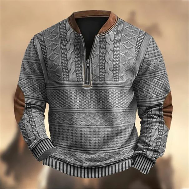 2026 Fashion Outerwear Youth/Men Polyester Stand Collar Half Zipper Long Sleeve Vintage Casual Sweatshirts_viptrois.com