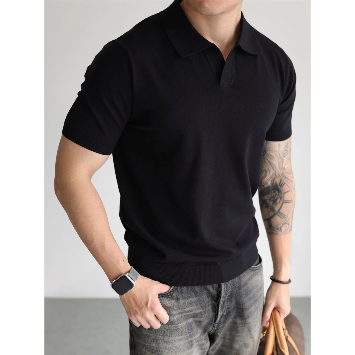 Men’s Clothing Polo Shirt V Neck Short Sleeved Knitted Sweater Men's Seagull Collar British Business Summer Ice Silk T Shirt Tide_viptrois.com