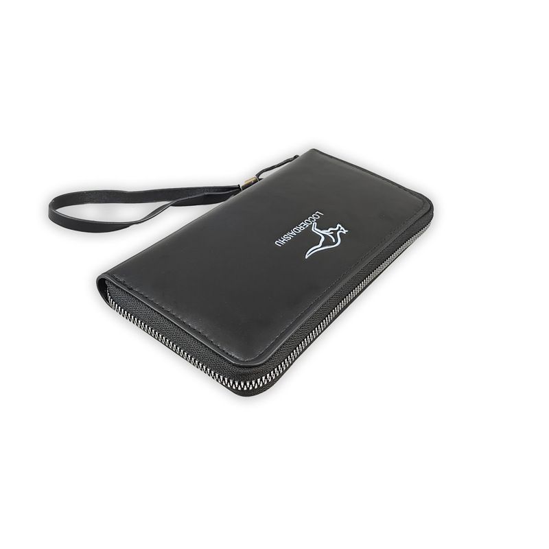 Vintage-Inspired PU Leather Handheld Clutch For Men – Slim & Spacious Unisex Design With RFID Blocking (16-Inch, Black/Brown)_viptrois.com