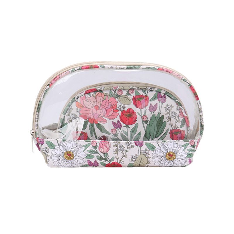 Semicircular PVC Two Piece Transparent Cosmetic Bag Large Capacity Travel Portable Wash Bag Girls Cosmetic Storage Bag_viptrois.com