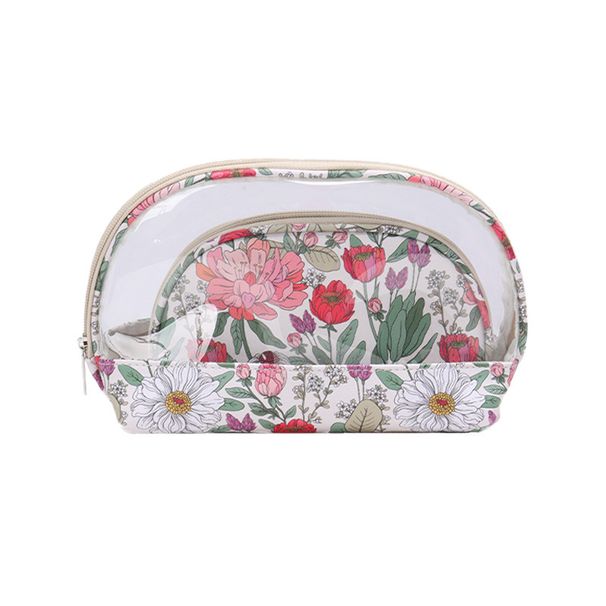Semicircular PVC Two Piece Transparent Cosmetic Bag Large Capacity Travel Portable Wash Bag Girls Cosmetic Storage Bag_viptrois.com