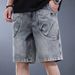 Men's Clothing Denim Shorts Men's Summer Washed Distressed Retro Shorts Loose Trendy Workwear Mid Length Pants_viptrois.com