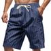 Men's Linen Shorts Loose Fit Breathable Striped Jacquard Drawstring Five Point Length Trendy Summer Shorts_viptrois.com
