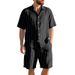 Men's Clothing Men's Summer Linen Suit Striped Loose Short Sleeved Shirt Beach Shorts Two Piece Suit_viptrois.com