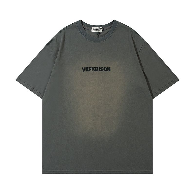 VK Men's Clothing | Summer Heavyweight Fashion Brand Retro English Words Men's T-shirt Retro Distressed Loose Short Sleeve T-shirt Men/Women_viptrois.com