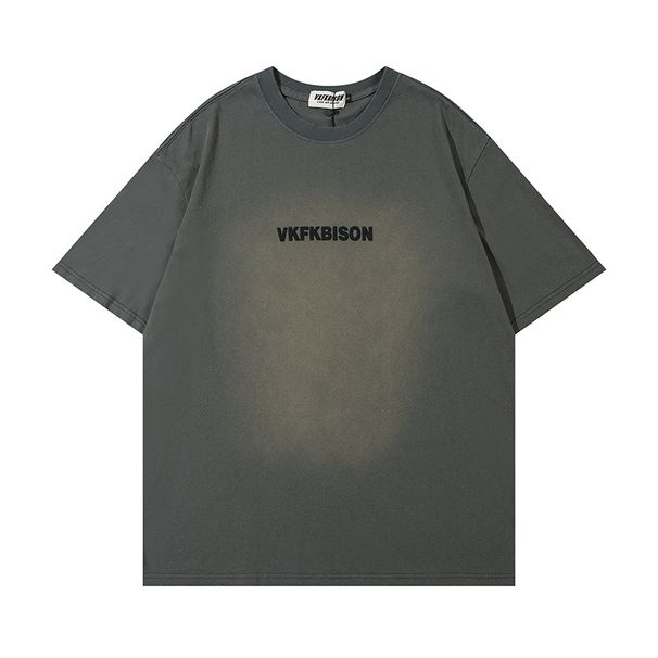 VK Men's Clothing | Summer Heavyweight Fashion Brand Retro English Words Men's T-shirt Retro Distressed Loose Short Sleeve T-shirt Men/Women_viptrois.com