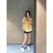 Marni hand drawn floral cartoon pattern short sleeved T-shirt for women with sweet college style loose fitting and slim_viptrois.com