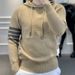 Seasonal Long Sleeved Contrasting Striped Hooded Knitted Sweater For Men, New Men's Knitted Sweater For Men_viptrois.com