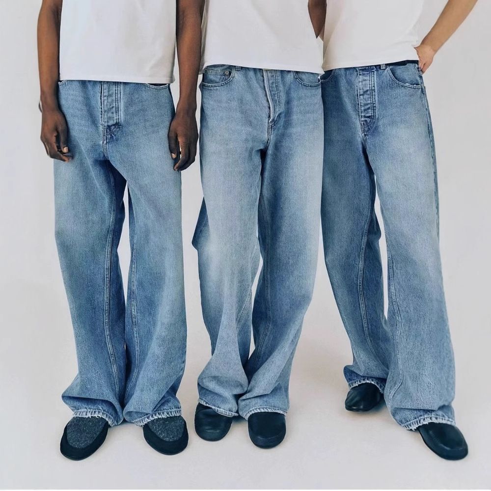 Men's Clothing Steve Washed Blue Jeans Casual Loose Versatile Straight Trousers_viptrois.com