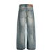 Men's Clothing Retro Street Neutral High End Washed Blue Street Tide Hole Design Loose Men's Scimitar Jeans_viptrois.com