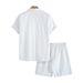Men's Summer Casual Short Sleeved Shirt And Shorts Set White Drape Breathable Loose Fit Two Piece Suit for Wholesale_viptrois.com