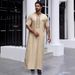 Men's Clothing Short Sleeved Robe With Embroidery V Neck Design Loose And Breathable Kebaya_viptrois.com
