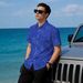 Summer Ice Silk Dark Pattern Printed Short Sleeve For Men, Business Casual Turn-down Collar Non-Iron Thin Shirt In Royal_viptrois.com
