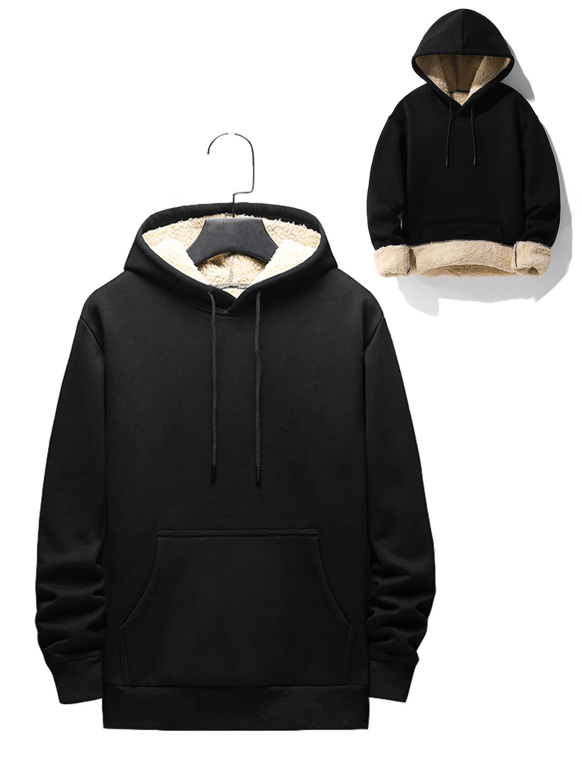 Men’s Plush Fleece Hoodie – Soft Lambskin-Like Texture, Warm & Cozy Winter Pullover_viptrois.com