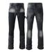 Men's Clothing men's patchwork whitened old flared washed jeans flared jeans_viptrois.com
