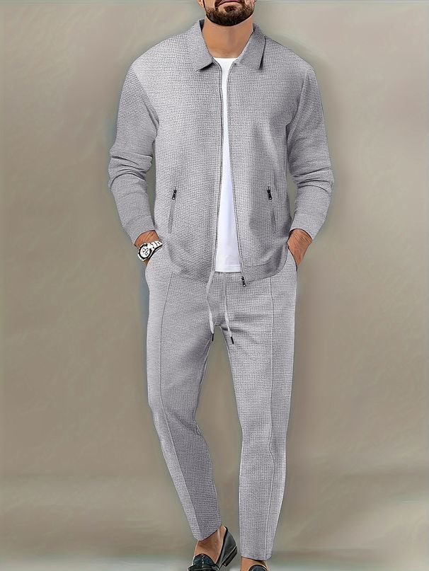 Men's Waffle Knit Zipper Jacket & Pants Set - Breathable Sportswear For Casual & Active Lifestyles (S-XXXL, 6 Colors)_viptrois.com