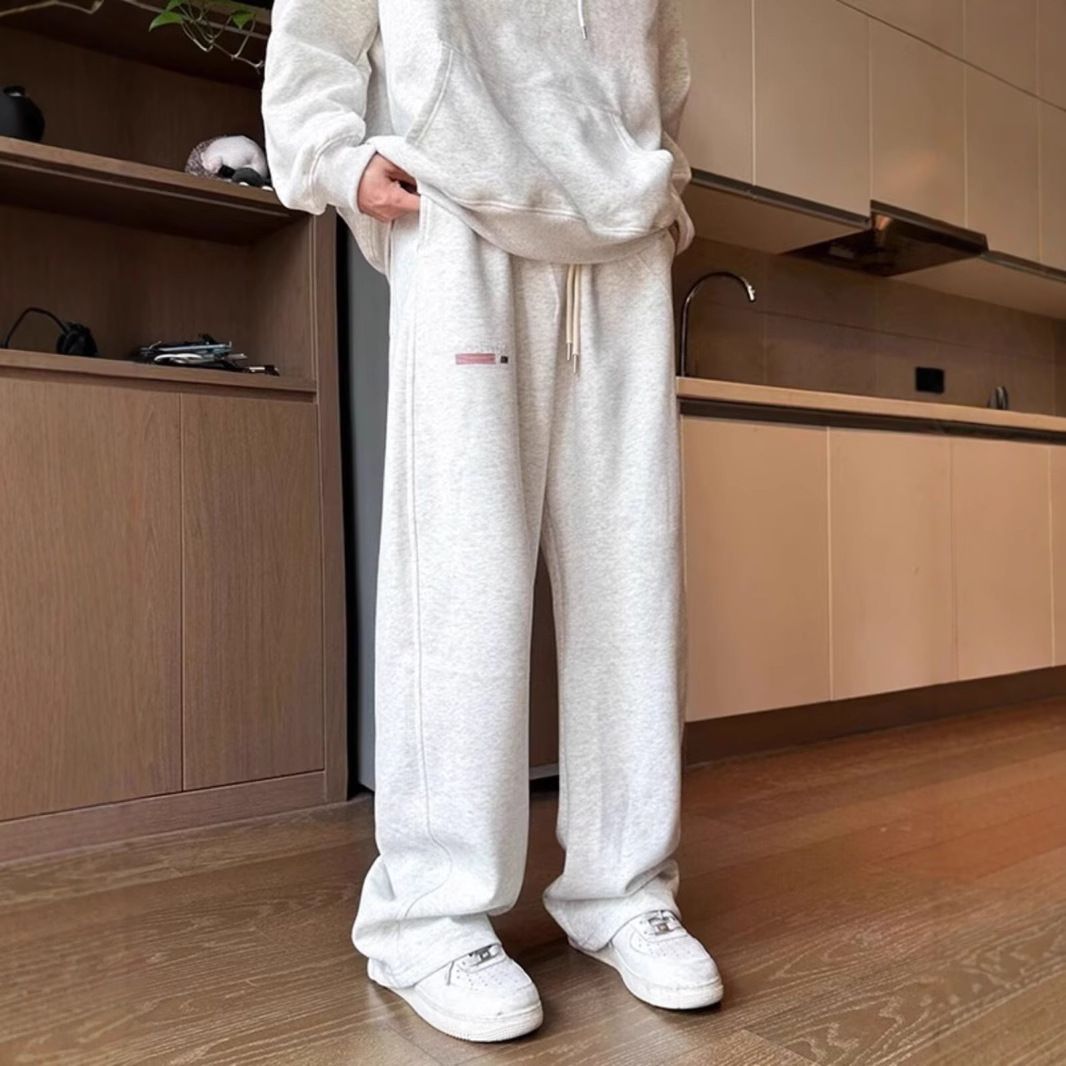 Men's Clothing American Hiphop Heavy Gray Sweatpants Men's Autumn And Winter New Trendy Brand Sports Straight Drape Casual Long Pants_viptrois.com