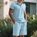 Men's Summer Casual Short Sleeve Knit Polo Set - Solid Color Jacquard Shorts Outfit (S-XXXL, White/Black/Navy/More)_viptrois.com
