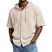 Men's Waffle Knit Hooded Short Sleeve T-Shirt - Casual Loungewear, Streetwear Essential, Soft Breathable Fabric, Relaxed Fit For Spring Summer Autumn_viptrois.com